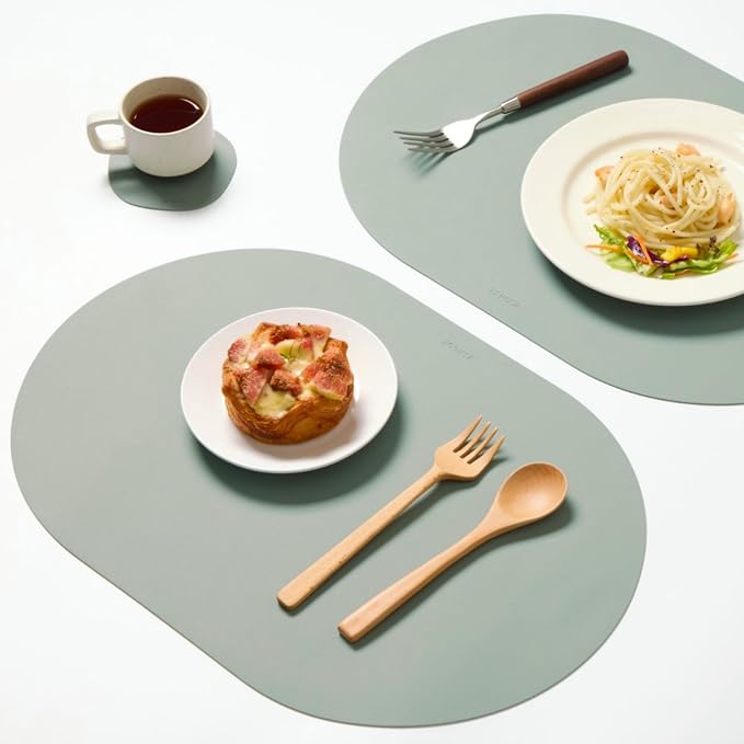 Mint Green Oval Silicone Placemats Set of 4 – Heat Resistant, Waterproof by Unknown