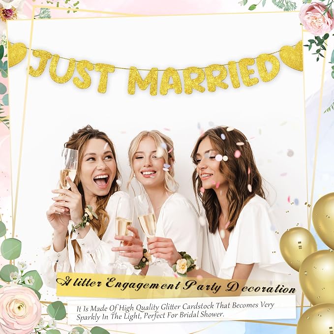 Pre Strung Just Married Banner Glitter Wedding Party Banner No DIY Just Married - Image 7
