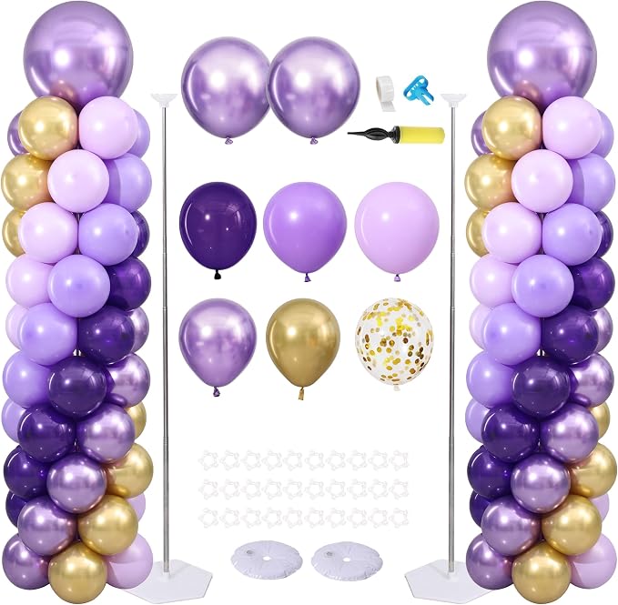 Purple and Gold Balloon Column Stand Kit Set of 2 by ZyloonDecoration