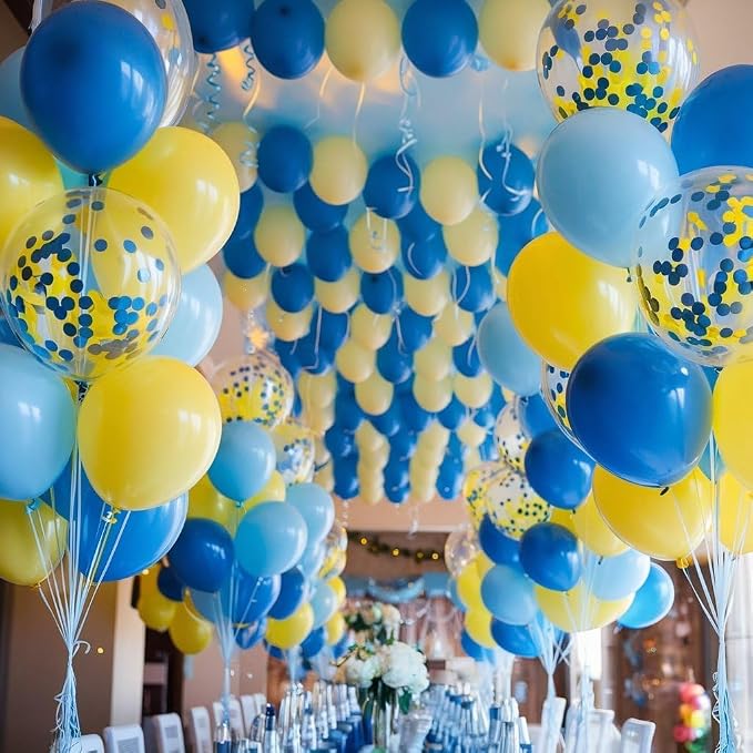 Yellow Blue Balloons, 12 Inch Blue and Yellow Balloons Set Macaron Yellow - Image 3