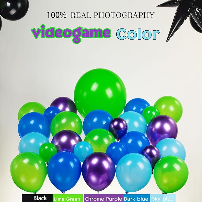 Video game Themed blue and green chrome purple balloon garland arch kit 140+pcs - Image 3
