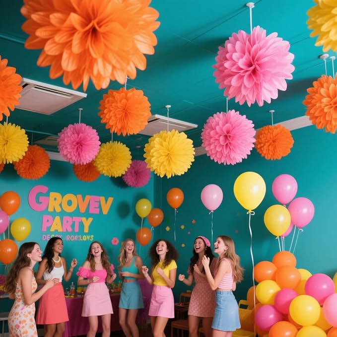 We Moment Pink Orange Yellow Paper Pom Poms - Image 7