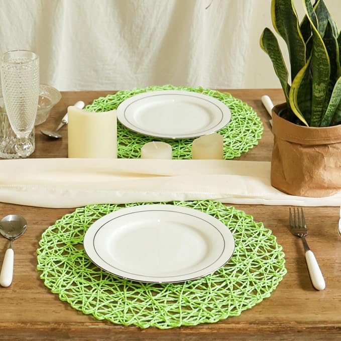 AHHFSMEI Paper Braided Round Placemats Set of 8 Natural Non-Slip Heat Resistant - Image 7