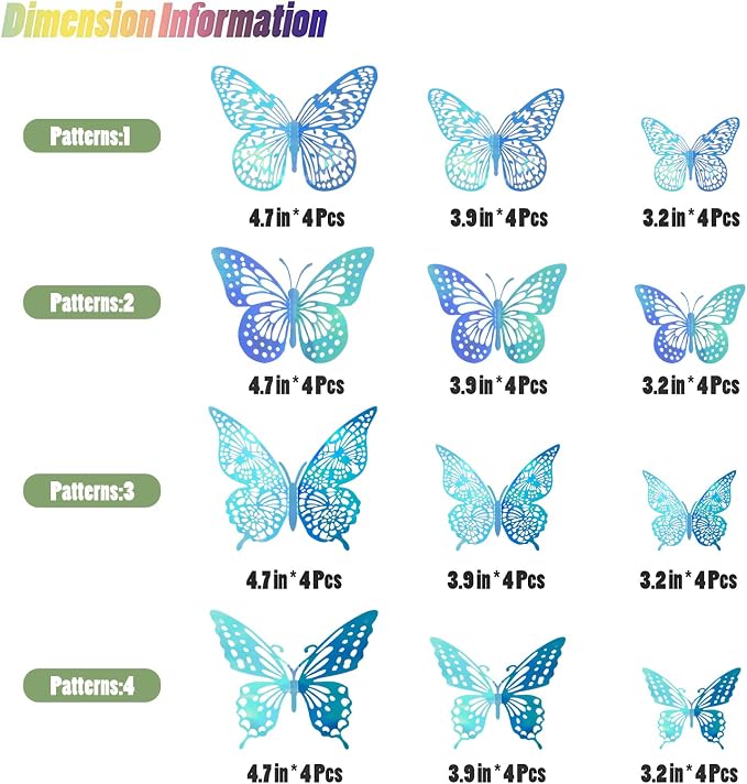 SAOROPEB 3D Butterfly Wall Decor 48 Pcs Laser Blue Butterfly Decorations | 4 - Image 5