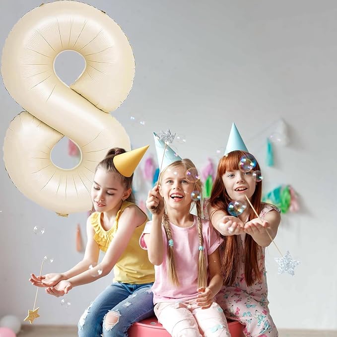 40 inch Cream White Number Balloon Giant Foil Helium Balloons Beige Number 8 - Image 3