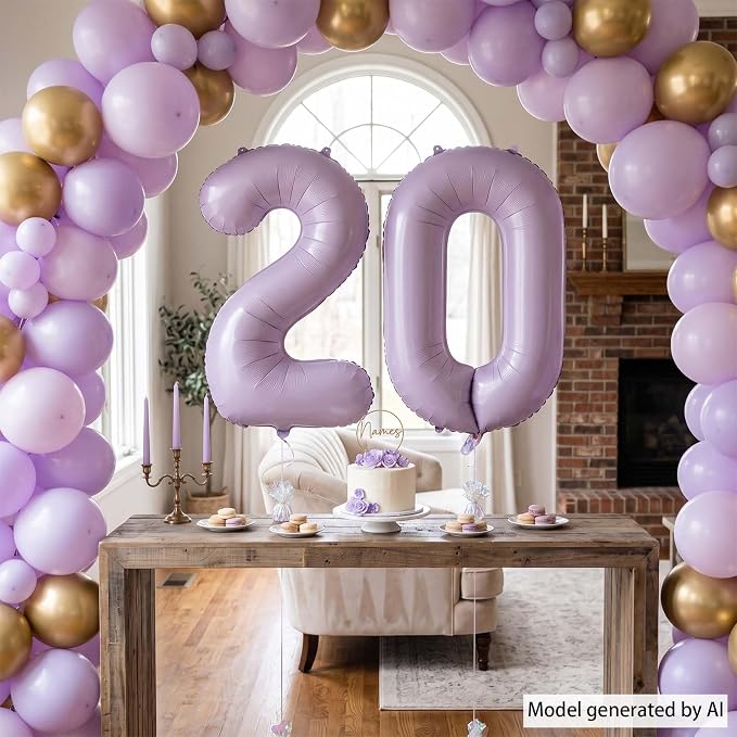 Cream Purple Number 20 Balloon 40 Inch, Foil Digits - Image 7