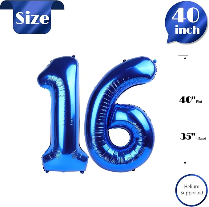 Navy Blue Number 16 Balloon 40 Inch - Image 5