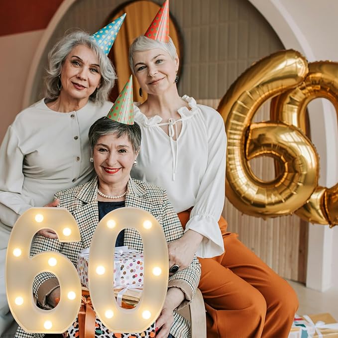 Decorative Led Light Up Numbers, 60th Birthday Decorations, Warm White Led Numbers Lights, Lighted Marquee Number Sign for Sweet 60th Party Decor
