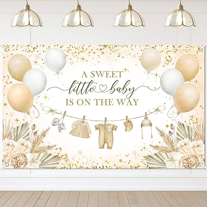 Boho Baby Shower Banner Neutral Gold Baby Shower Party Decorations A Sweet by AVEZANO