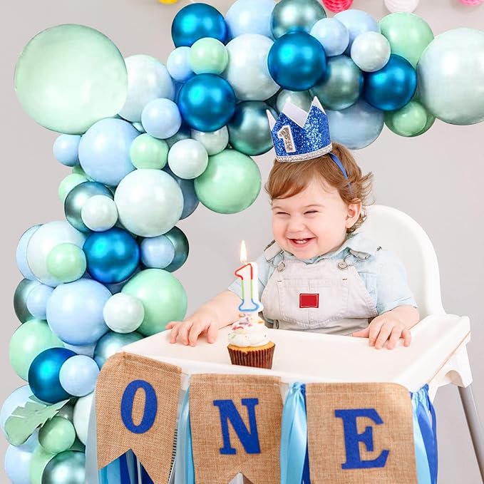 125pcs Blue Green Macaron Balloon and Metallic Blue Silver Balloon Garland Kit - Image 5