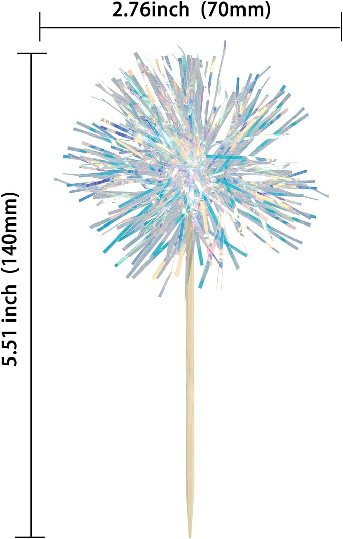 Gyufise 30Pcs Foil Firework Cupcake Toppers Sparkle Tinsel Cake Toppers Tinsel - Image 2