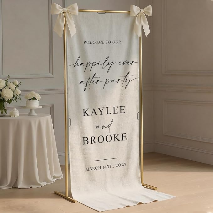 Personalized Fabric Wedding Welcome Sign, Cotton Linen Banner - Image 2
