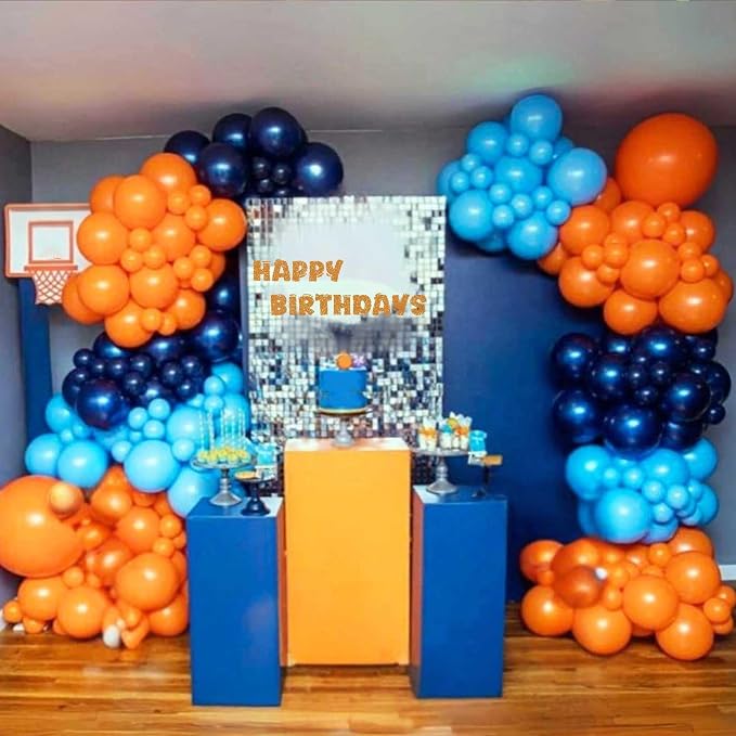 Orange Blue Balloons, 12 Inch Royal Blue and Matt Orange Metallic Gold Latex - Image 4