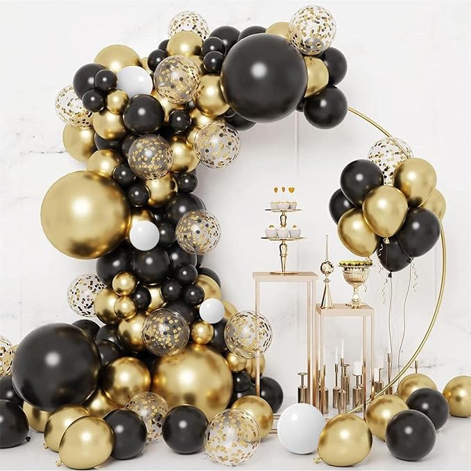 CANREVEL 50pcs 12 Inches Black Gold Confetti Balloons Kit, Metallic Gold and - Image 7