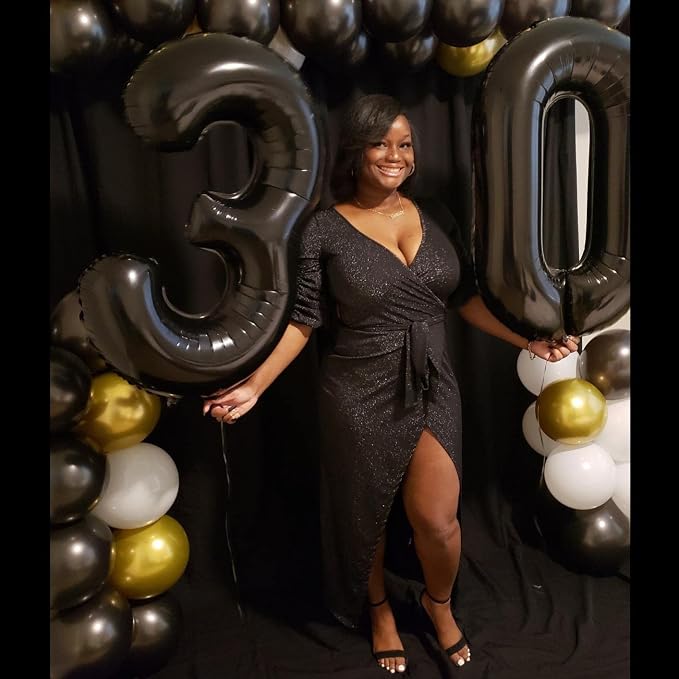 3 Balloon Numbers Party Decorations, 40In Black Balloons - Image 4
