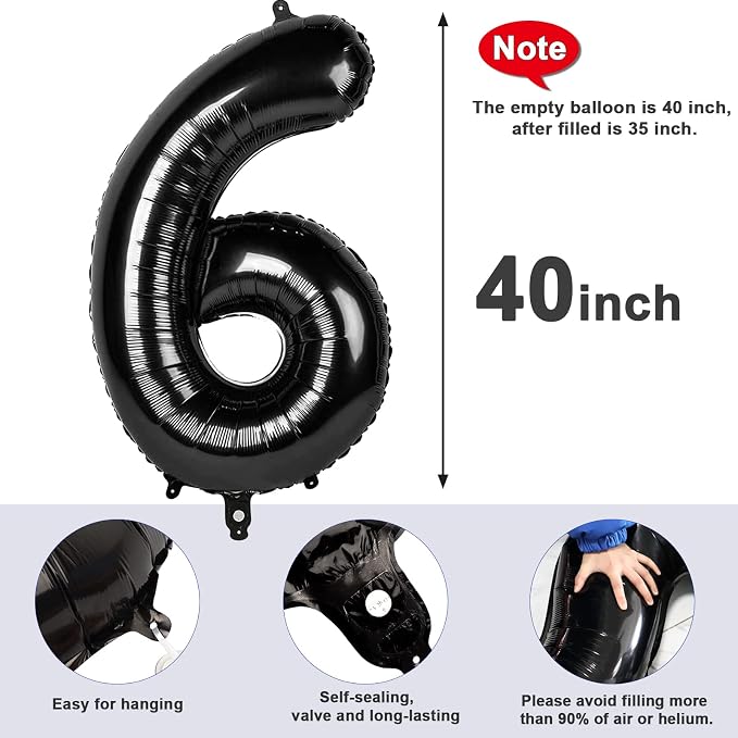 6 Balloon Numbers Birthday Decorations, 40In Black Balloons - Image 5