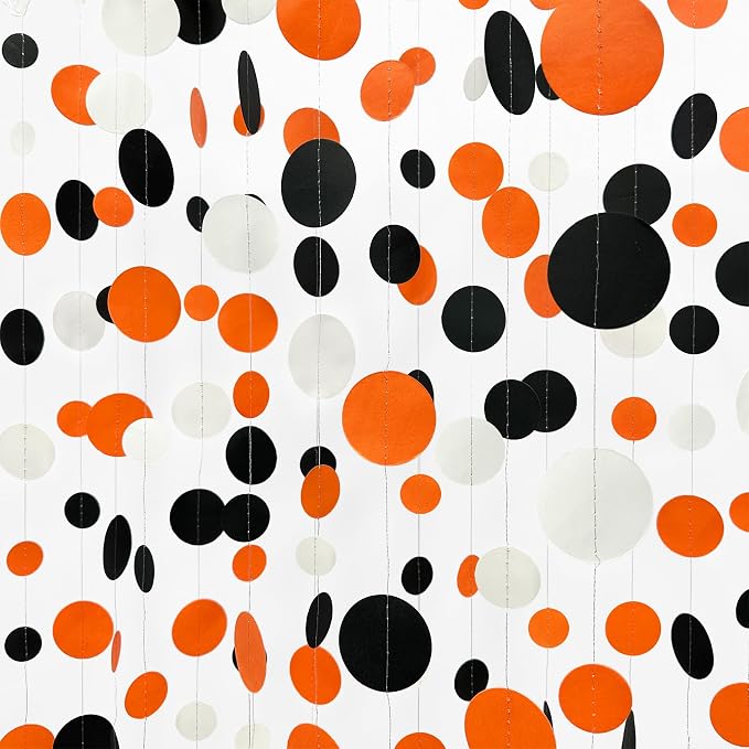 46Ft Orange Black Circle Dot Garland Black Orange and White Polka Dot Hanging - Image 3