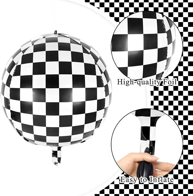 12 Pcs Checkered Balloons, 22 Inch Checkered Round Foil Balloons - Image 5