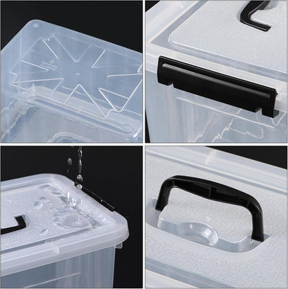 Wekioger 4 Pack 12 Quart Latching Storage Box with Handle, Clear Lidded Tote Bin