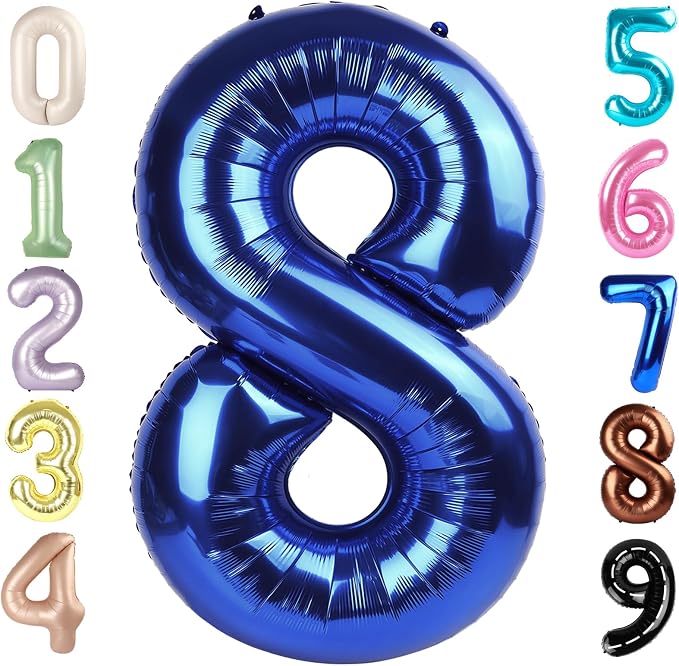 8 Balloon Numbers Birthday Decorations, 40In Navy Blue Balloons by Mluchee