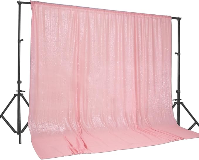PartyDelight Pink Sequin Backdrop 20x10ft Sparkly Photo Curtain | 4 Inch Rod by PartyDelight