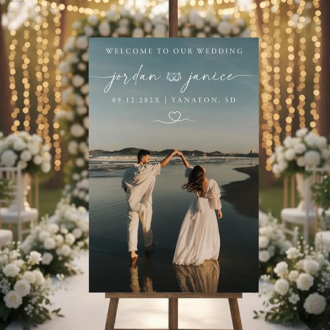 Personalized Wedding Photo Acrylic Welcome Sign – Custom Picture Board with Bride & Groom Names, Elegant Acrylic Wedding Reception Entrance or Ceremony Decoration, Indoor & Outdoor Keepsake Gift #11