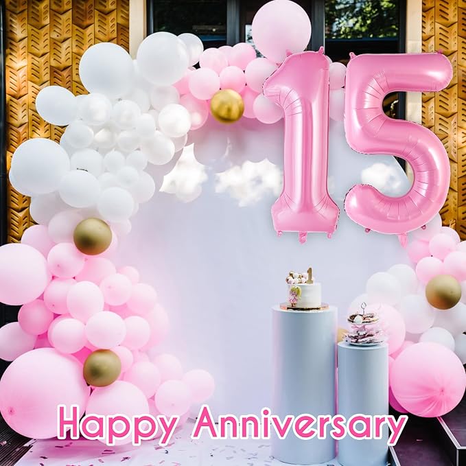 Pink Number 15 Balloon, 40 Inch Big Large Foil Helium Number Balloons, Giant - Image 6