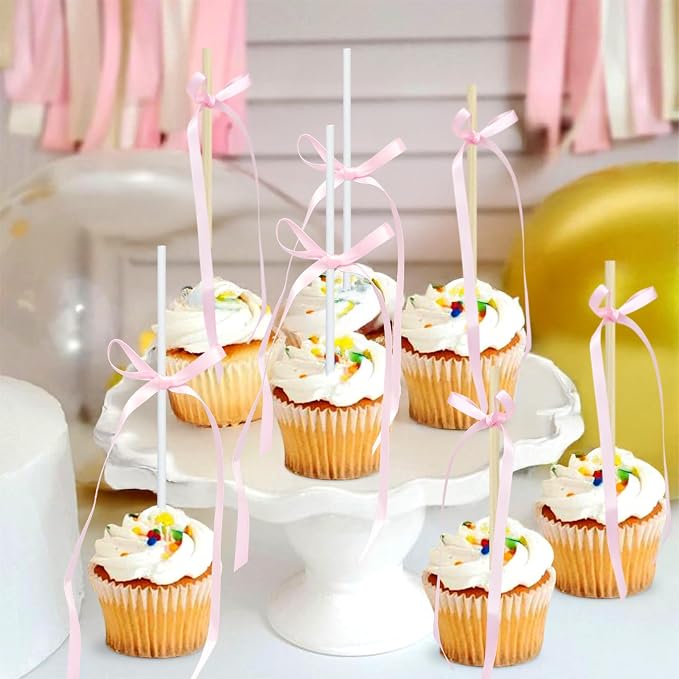 Ephlyn 30Pcs Bow Cupcake Toppers Valentine's Bowknot Ribbons Coquette Bow High - Image 7