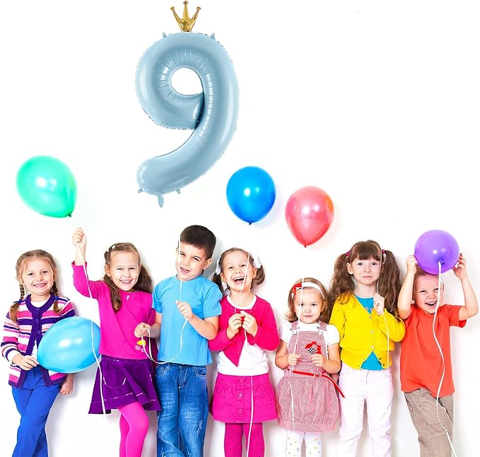 Number 9 Foil Balloon with Crown, 40-Inch Light Blue | Light blue number 9 foil - Image 3