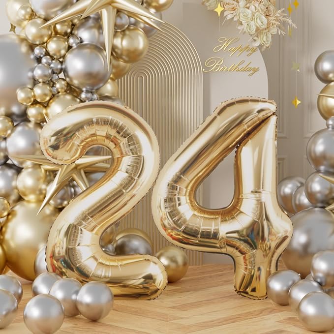 AULE 40 Inch Light Gold 24 Balloon Number Foil 0-9 Birthday Big Numbers | - Image 2