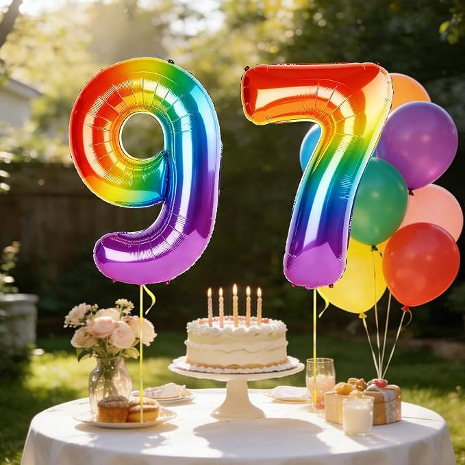 40 Inch Number 97 Balloons for 97th Birthday Party Decorations, 0-100 Rainbow - Image 3