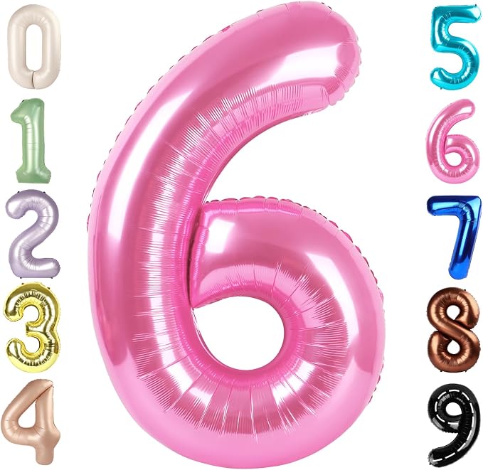 6 Balloon Numbers Birthday Decorations, 40In Pink Balloons by Mluchee