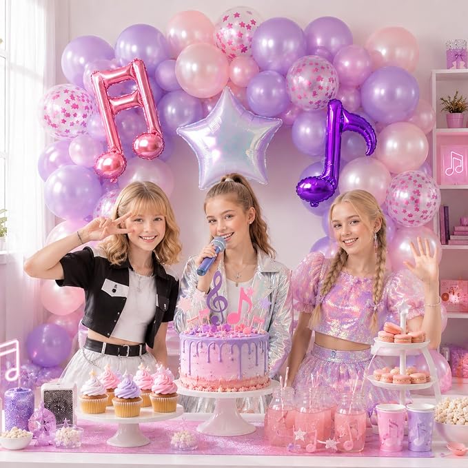 Pink Purple Music Note Iridescent Star Balloons - Image 6