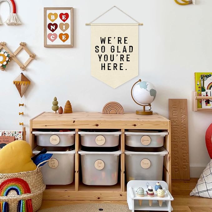 Welcome Sign We're So Glad You're Here Linen Canvas Banner, Teacher Must Haves - Image 5