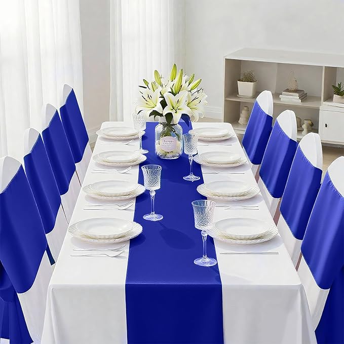10 Pack Royal Blue Satin Table Runner 12x108 Inches Long, Bright Silky Smooth Satin Table Runner Table Decor for Wedding Banquet Christmas Prom Event Birthday Party
