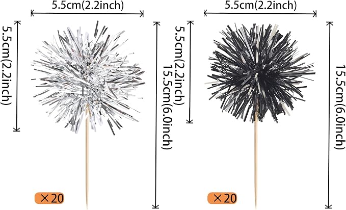 40 PCS Foil Firework Cupcake Toppers Sparkle Tinsel Cupcakae Picks Foil - Image 2