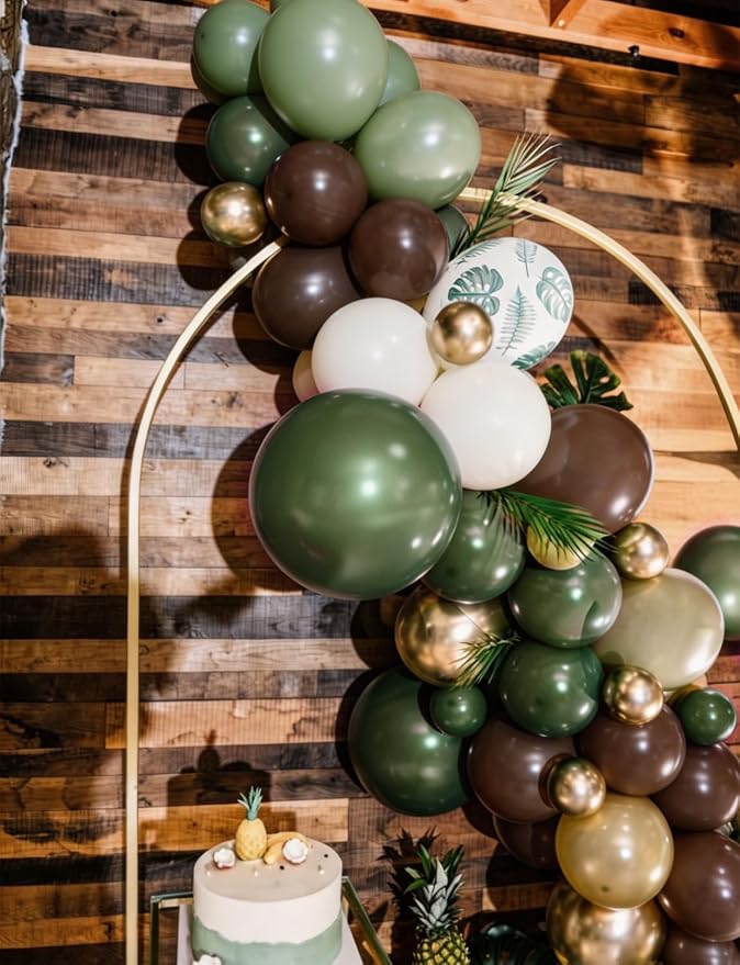 Green and Brown Balloons, Sage Green and Metallic Gold Balloons - Image 3