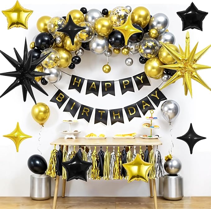 14pcs Black Gold Star Balloons, Mixed Star Foil Balloon, 22Inch Explosion Stars - Image 4