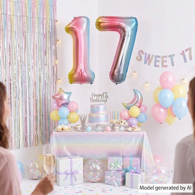 Rainbow Ombre Number 17 Balloon 40 Inch Pastel Foil Decor - Image 3