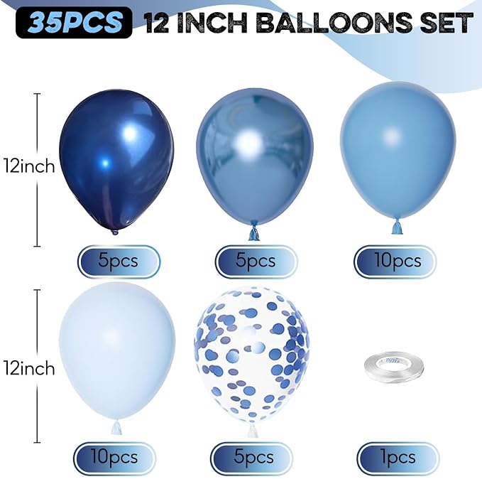 Blue Balloons, 12 Inch Double Stuffed Metallic Light Blue Mixed Latex Balloon - Image 2