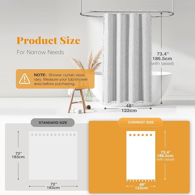 48 x 72 Boho Linen Heavy Duty Cloth Shower Curtain Set, 330GSM Linen Blend - Image 2
