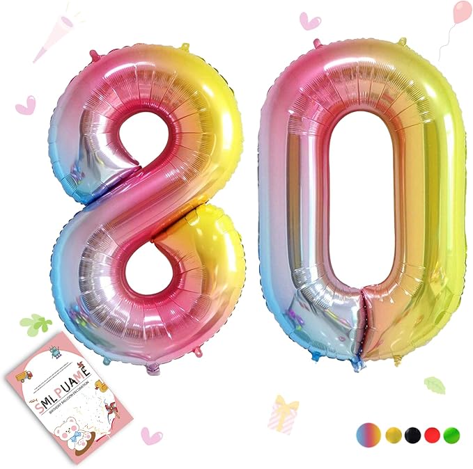 40 Inch Number Balloons 0-9 Rainbow Gradient Large Number 80 Balloons, Digital by Smlpuame