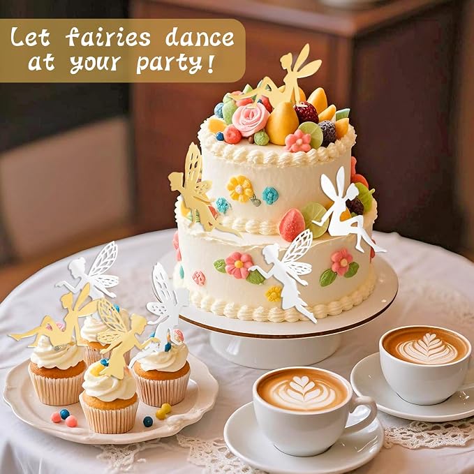 12PCS Gold Fairy Cupcake Toppers Acrylic Fairy Cake Decor - Image 4