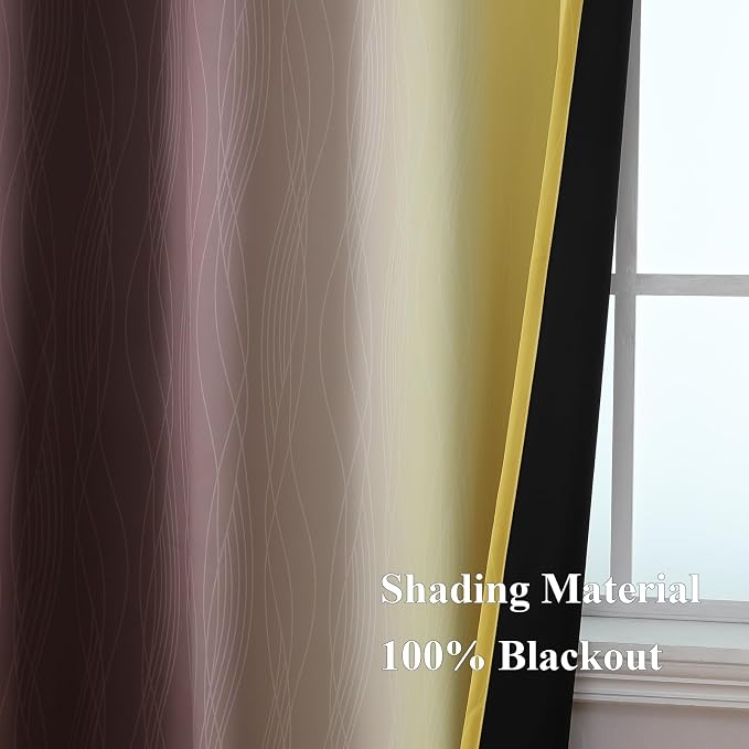 Brown and Yellow Blackout Curtains 45 Inch Length, Full Light Blocking Gradient - Image 5
