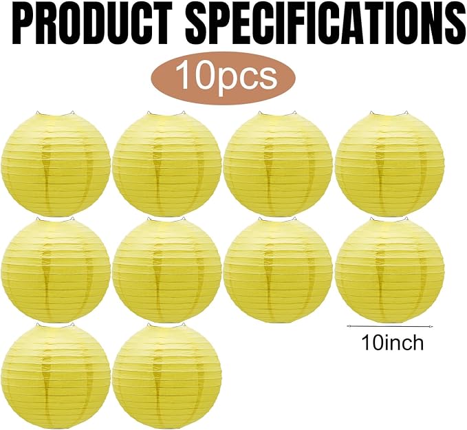 Yellow Paper Lanterns Hanging Chinese Japanese Round Lanterns 10 in 10 Pack | - Image 4