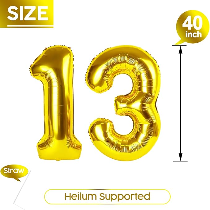 13 Balloon - Golden Birthday Number Balloons, 40 Inch Decorations Men Women | - Image 5