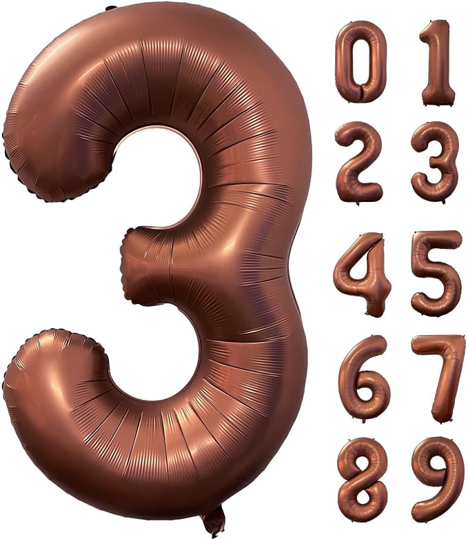 40 Inch Coffee Brown Number 3 Balloon Large Size Jumbo Digit Mylar Foil Retro by Lovoir