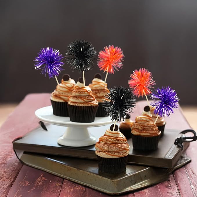 Gyufise 30Pcs Foil Firework Cupcake Toppers Sparkle Tinsel Cake Toppers Tinsel - Image 4