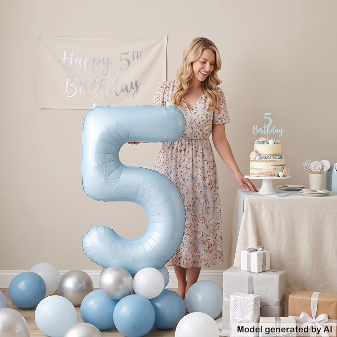 Light Blue Number 5 Balloon for 5th Anniversary Birthday Decor 40 Inch Foil | - Image 3