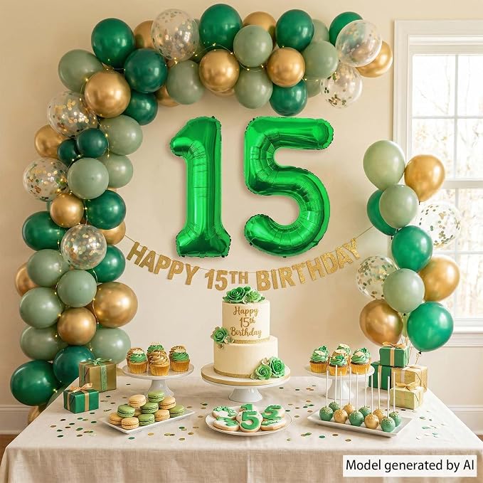 Green Number 15 Balloon 40 Inch, Shiny Foil Duo - Image 7